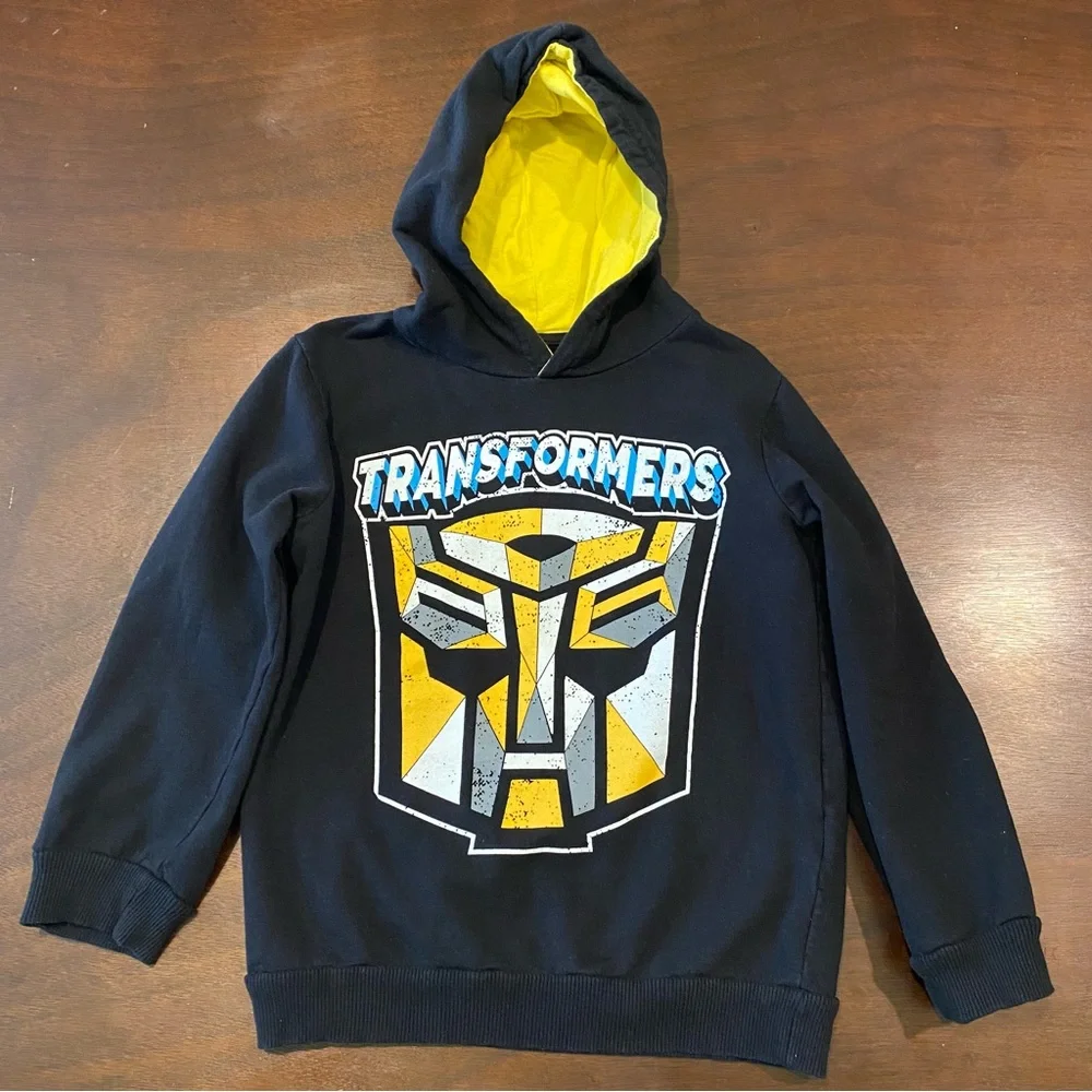 Bumblebee sweatshirt by Transformers with hood black yellow kids shirt size 7/8